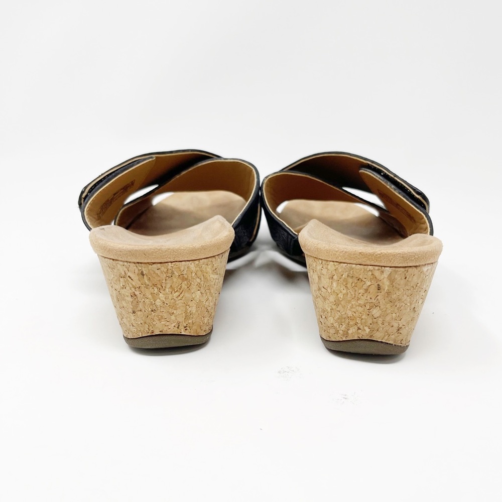Vionic Leticia Wedge Sandals Leather Cork Heels Slip On Lizard Print Black Sz 9 - Picture 5 of 8